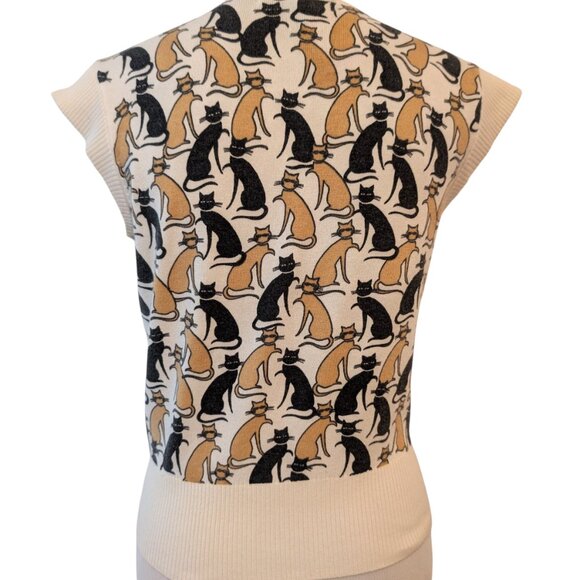 Jessica By Christopher L Womens Size M Allover Kitty Cat Beaded Print Vest Top - Picture 4 of 10